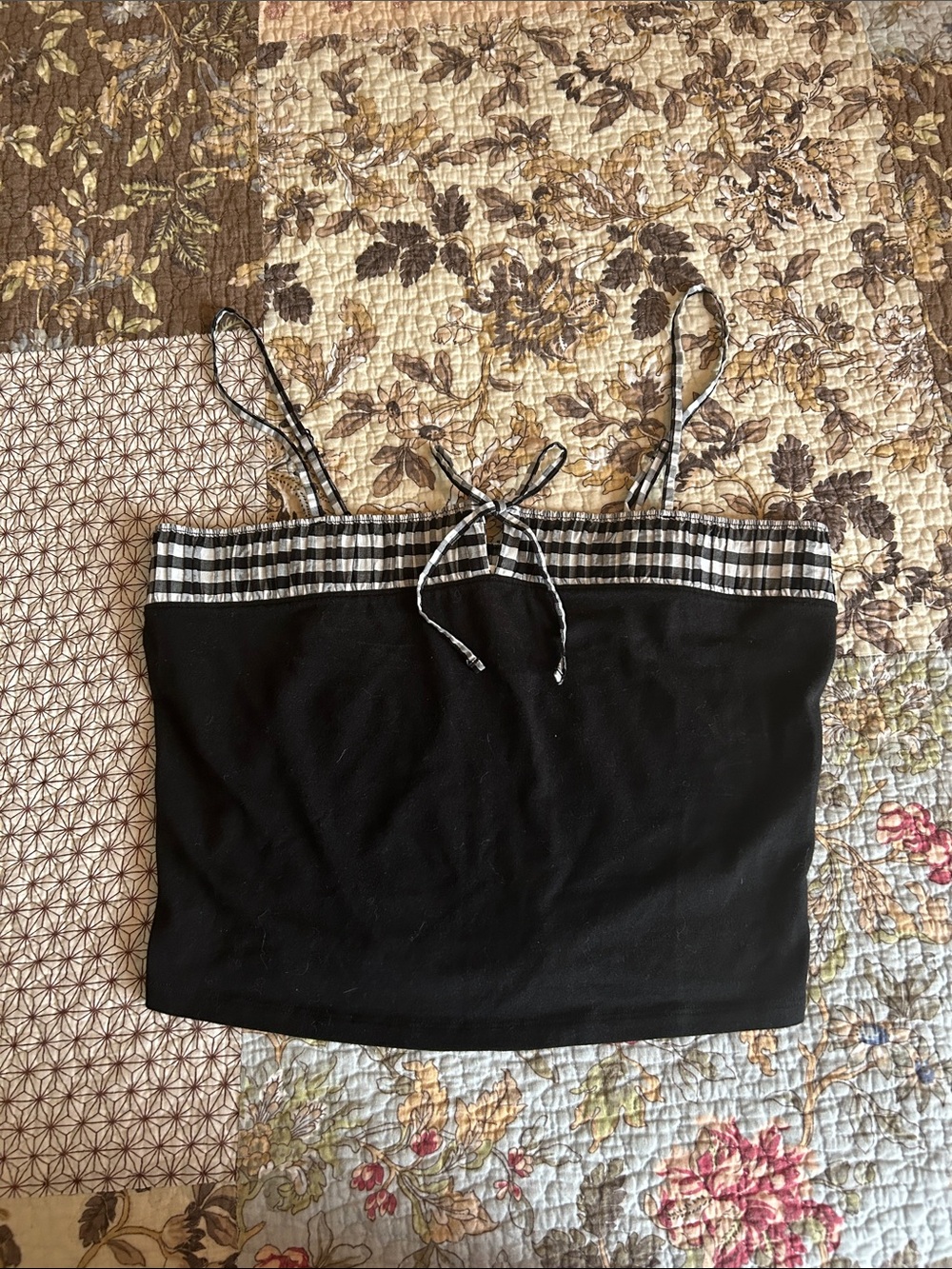 American Eagle Black Gingham Trim Cami Top